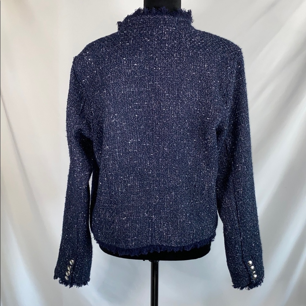 Blank NYC Navy Tweed Moto Jacket Blue Size XL - Picture 10 of 13